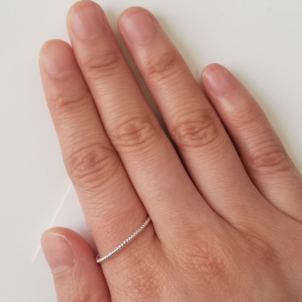 Silver Toned Rope Style Thin Ring, Size 6-6.5 US